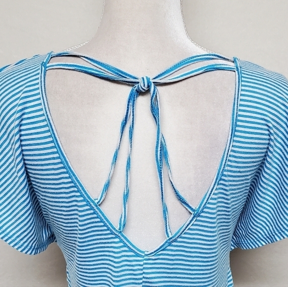 VINTAGE Retro Y2K Self Esteem Love Rules Blue Striped Strappy Back Cropped Tee - Picture 9 of 11